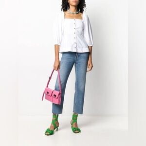 GANNI White Puff Sleeve Poplin Blouse White in Size 40/ US Size 8